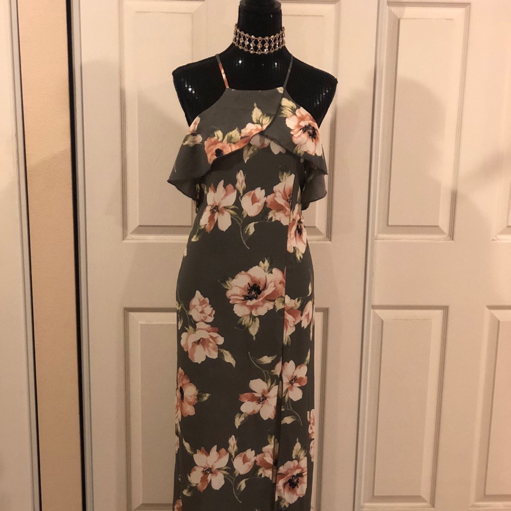 Floral Print Maxi Dress With Side Slit